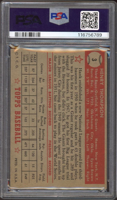 1952 Topps #3 Hank Thompson PSA EX 5