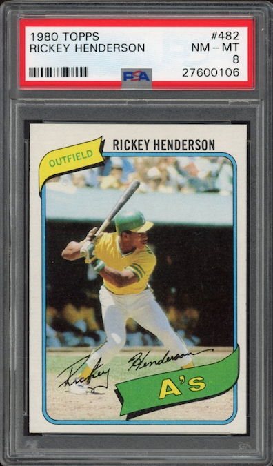 1980 Topps #482 Rickey Henderson ROOKIE PSA NM-MT 8