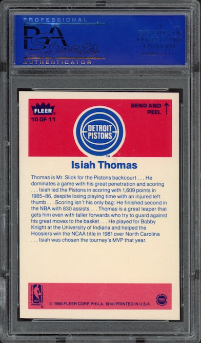 1986 Fleer Sticker #10 Isiah Thomas PSA 9