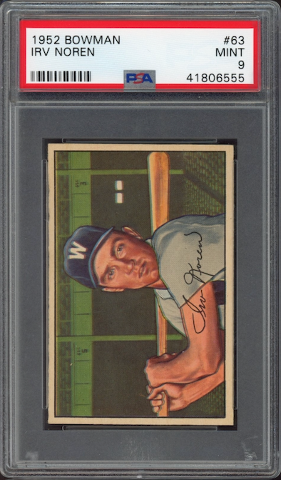 1952 Bowman #63 Irv Noren PSA MINT 9