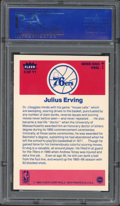 1986 Fleer Sticker #5 Julius Erving PSA 9