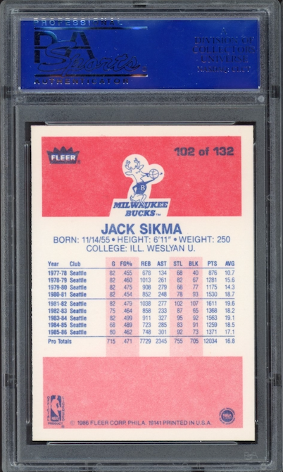 1986 Fleer #102 Jack Sikma PSA 9