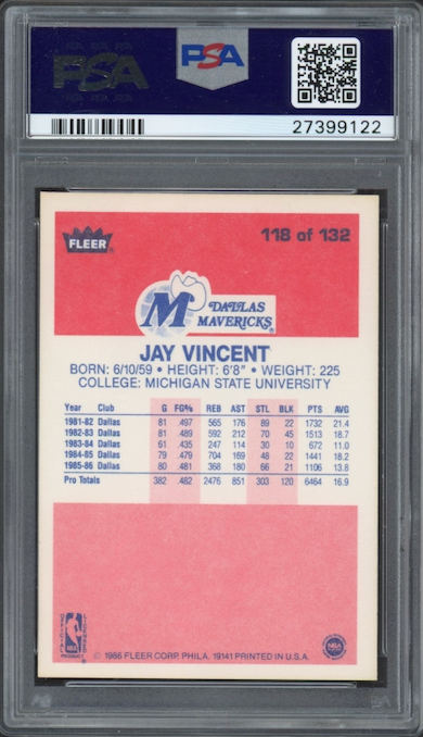 1986 Fleer #118 Jay Vincent PSA 9
