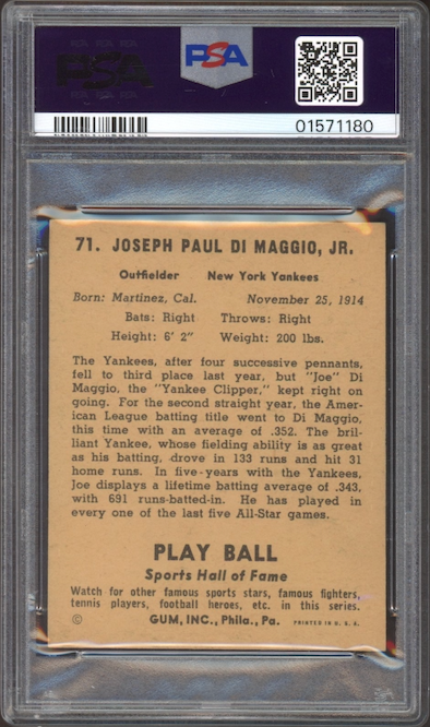 1941 Play Ball #71 Joe DiMaggio PSA NM-MT 8