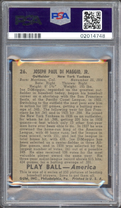 1939 Play Ball #26 Joe DiMaggio PSA MINT 9