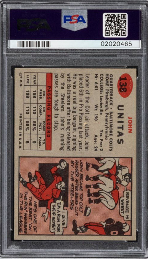 1957 Topps #138 Johnny Unitas PSA 8