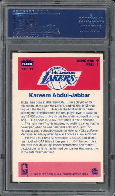 1986 Fleer Sticker #1 Kareem Abdul-Jabbar PSA 9