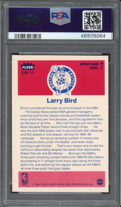 1986 Fleer Sticker #2 Larry Bird PSA MINT 9