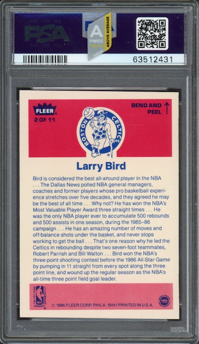 1986 Fleer Sticker #2 Larry Bird PSA 9