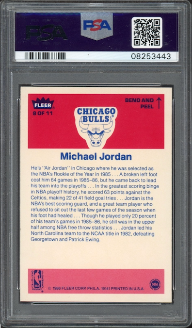 1986 Fleer Sticker #8 Michael Jordan ROOKIE PSA MINT 9