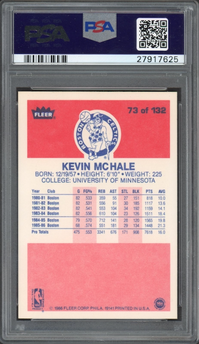 1986 Fleer #73 Kevin McHale PSA 9