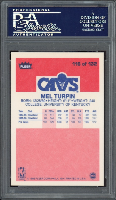 1986 Fleer #116 Melvin Turpin PSA 9