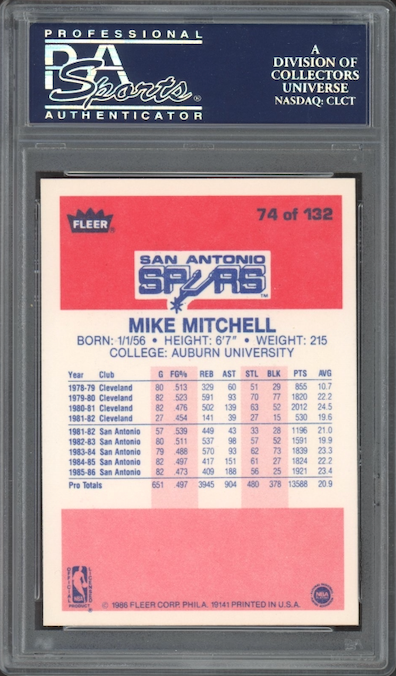 1986 Fleer #74 Mike Mitchell PSA 9