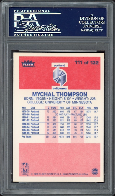 1986 Fleer #111 Mychal Thompson PSA 9