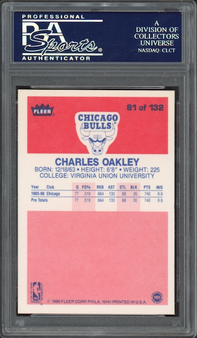 1986 Fleer #81 Charles Oakley PSA 9