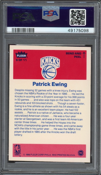 1986 Fleer Sticker #6 Patrick Ewing PSA 9