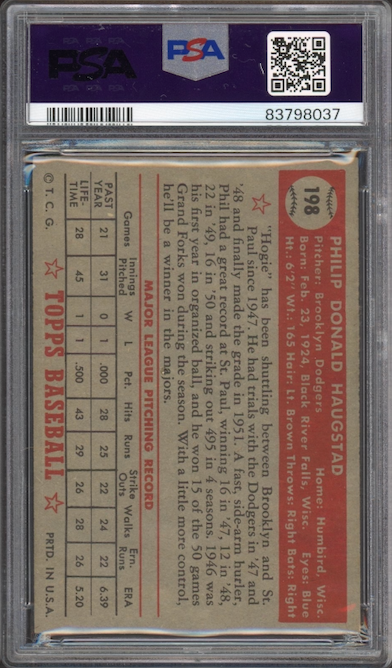 1952 Topps #198 Phil Haugstad PSA NM 7