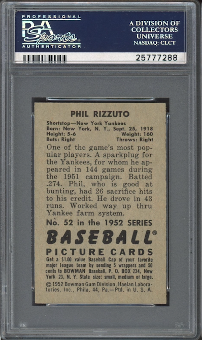1952 Bowman #52 Phil Rizutto PSA MINT 9