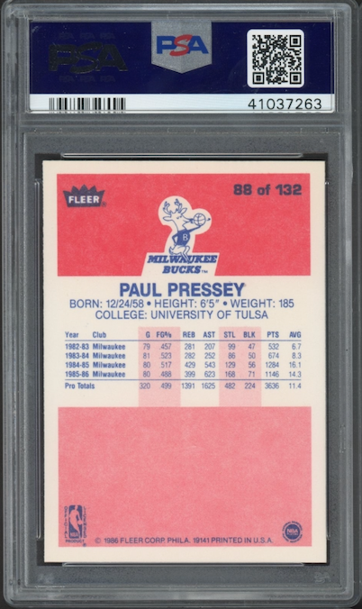1986 Fleer #88 Paul Pressey PSA 9