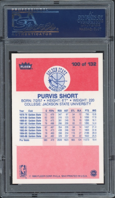 1986 Fleer #100 Purvis Short PSA 9
