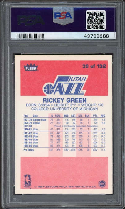 1986 Fleer #39 Rickey Green PSA 9