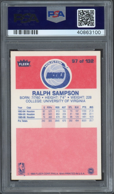 1986 Fleer #97 Ralph Sampson PSA 9
