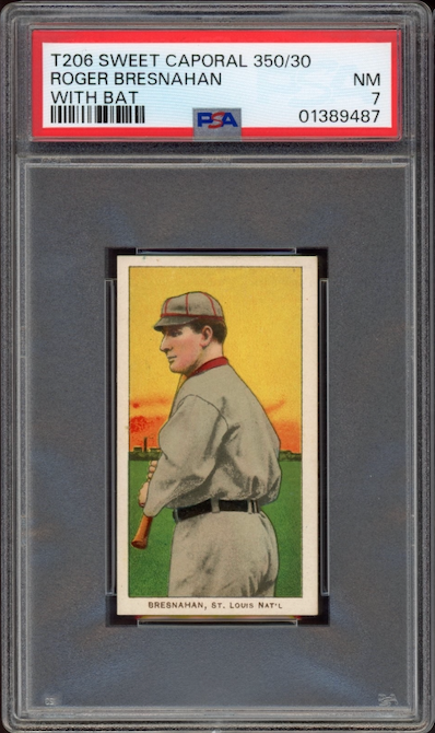 1909-11 T206 Sweet Caporal Roger Bresnahan With Bat PSA NM 7