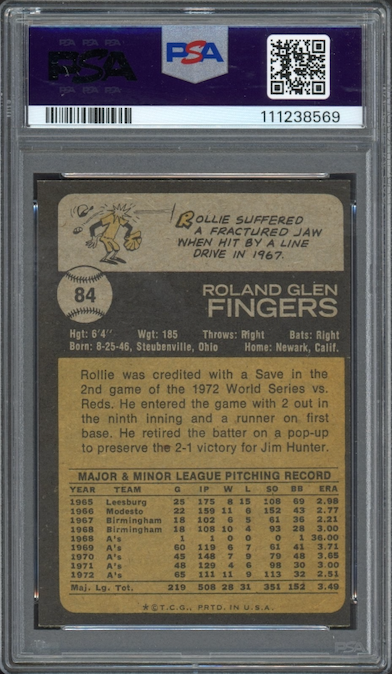 1973 Topps #84 Rollie Fingers PSA MINT 9
