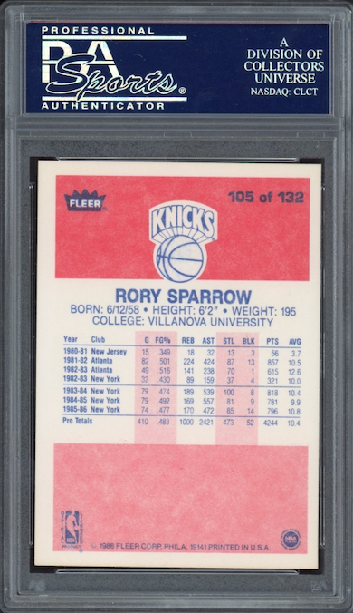1986 Fleer #105 Rory Sparrow PSA 9