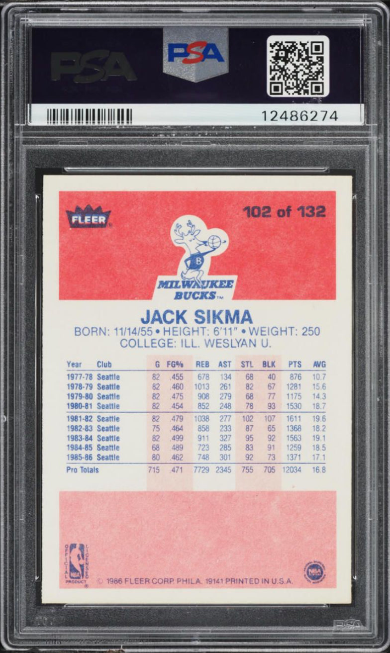 1986 Fleer #102 Jack Sikma PSA GEM MINT 10