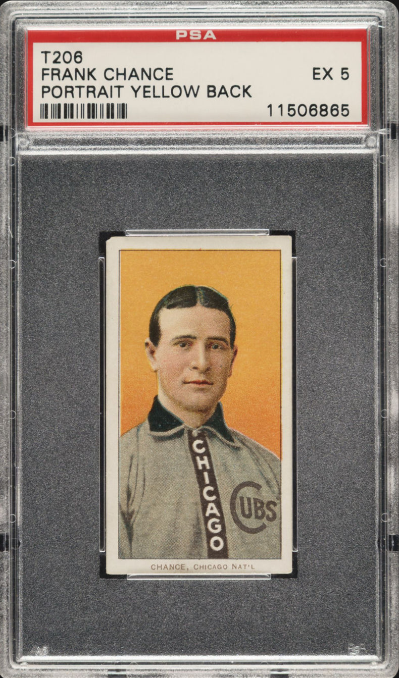 1909-11 T206 Old Mill Frank Chance Portrait Yellow Back PSA EX 5