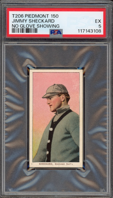 1909-11 T206 Piedmont 150 Jimmy Sheckard No Glove Showing PSA EX 5