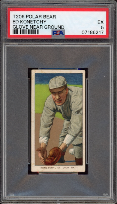 1909-11 T206 Polar Bear Ed Konetchy Glove Near Ground PSA EX 5
