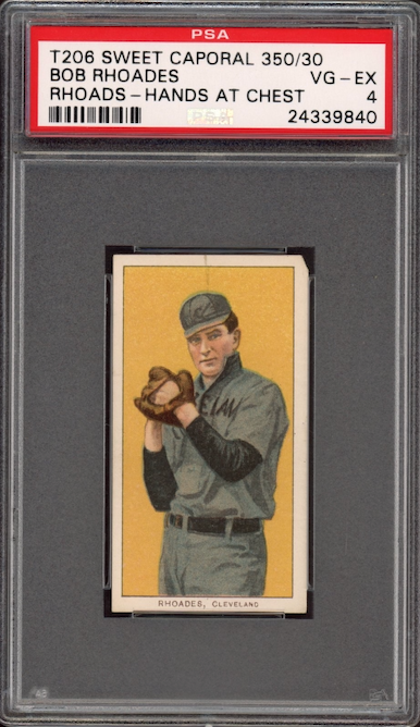 1909-11 T206 Sweet Caporal 350/30 Bob Rhoades - Rhoads, Hands at Chest PSA VG-EX 4
