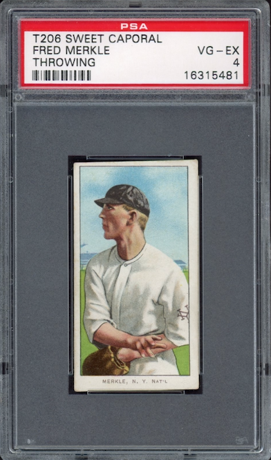 1909-11 T206 Sweet Caporal Fred Merkle - Throwing PSA VG-EX 4