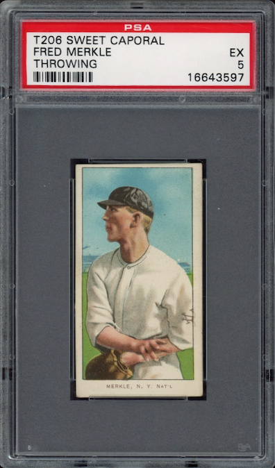 1909-11 T206 Sweet Caporal Fred Merkle Throwing PSA EX 5