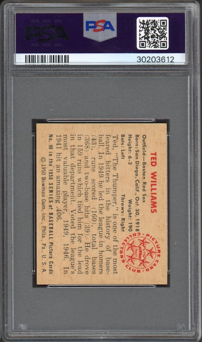 1950 Bowman #98 Ted Williams PSA MINT 9
