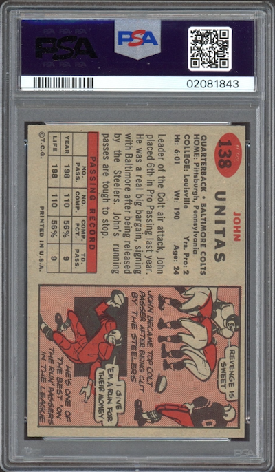 1957 Topps #138 Johnny Unitas ROOKIE PSA NM-MT 8