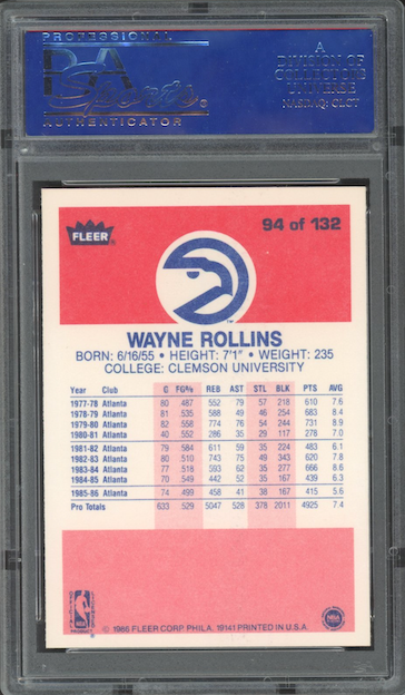 1986 Fleer #94 Wayne Rollins PSA 9