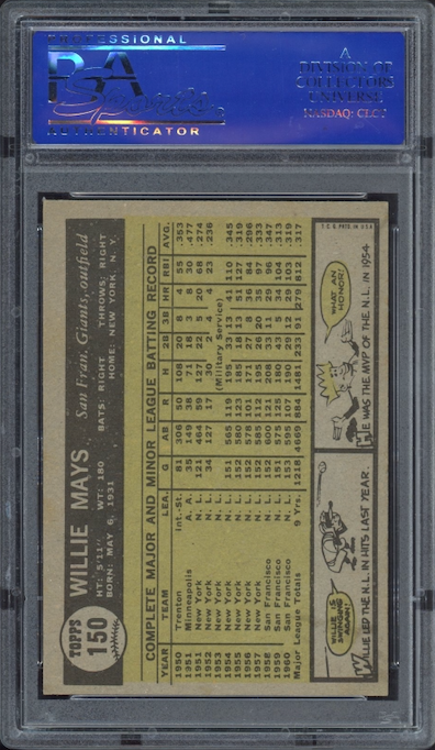 1961 Topps #150 Willie Mays PSA 6
