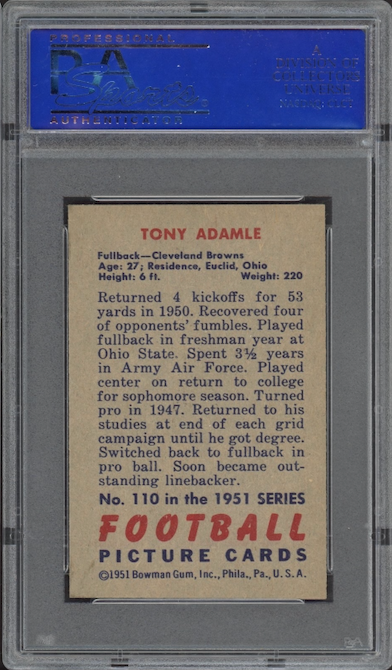 1951 Bowman #110 Tony Adamle PSA 8