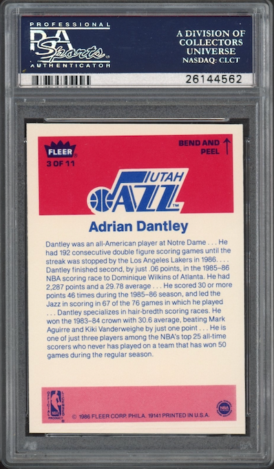 1986 Fleer Sticker #3 Adrian Dantley PSA 9