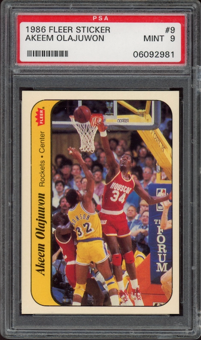 1986 Fleer Sticker #9 Akeem Olajuwon PSA 9