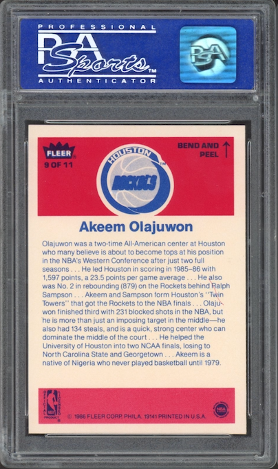 1986 Fleer Sticker #9 Akeem Olajuwon PSA 9
