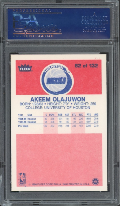 1986 Fleer #82 Akeem Olajuwon ROOKIE PSA GEM MINT 10