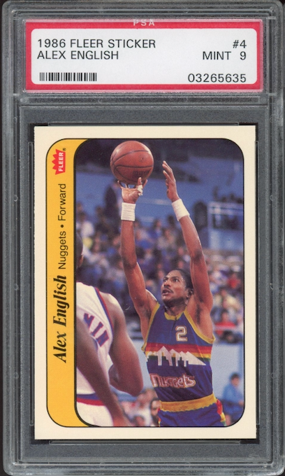 1986 Fleer Sticker #4 Alex English PSA 9