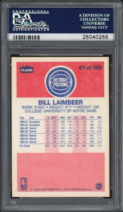 1986 Fleer #61 Bill Laimbeer PSA 9