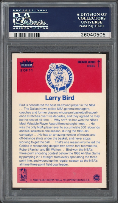 1986 Fleer Sticker #2 Larry Bird PSA 9