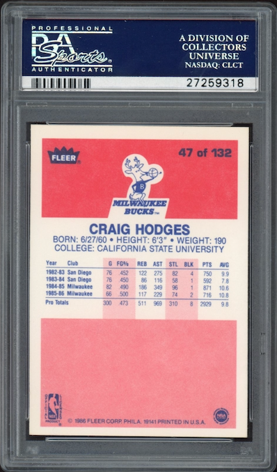 1986 Fleer #47 Craig Hodges PSA 9