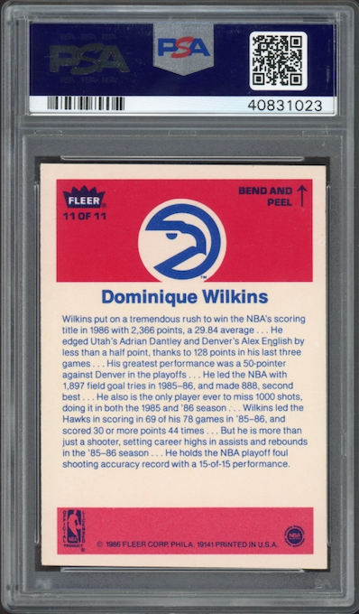 1986 Fleer Sticker #11 Dominique Wilkins PSA 9
